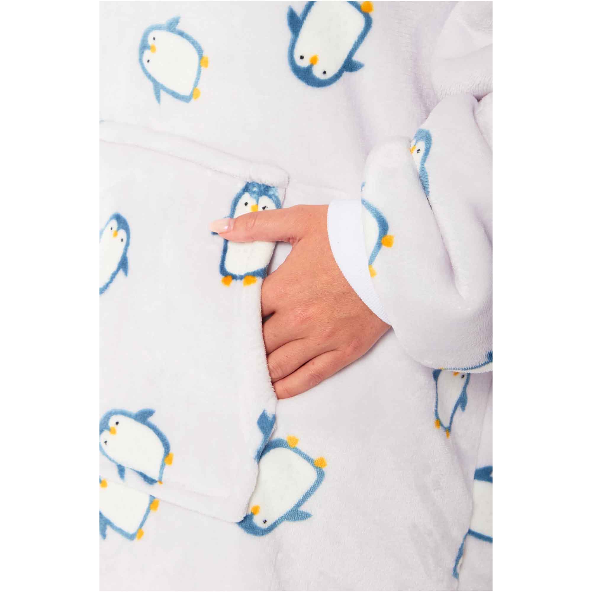 Daisy Dreamer Penguin Hooded Blanket Oversized Sherpa Fur Lining Ultra Soft Plush Flannel