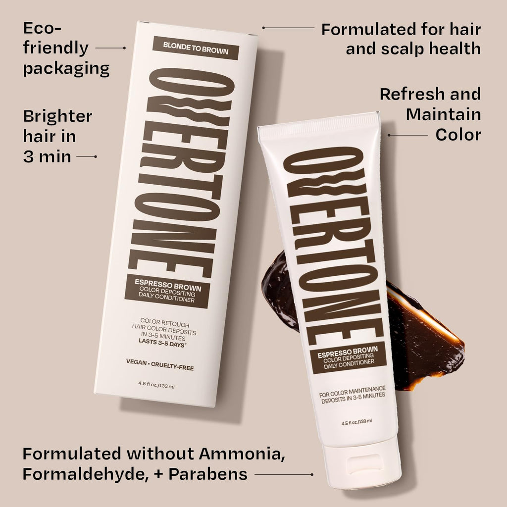 Overtone Daily Color Depositing Conditioner – Espresso Brown, 4.5oz | Vegan & Cruelty-Free