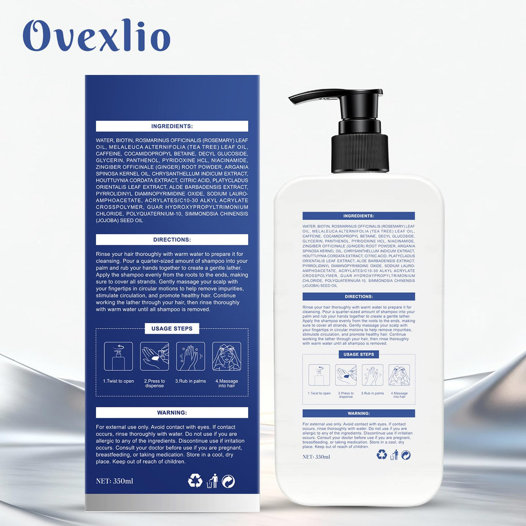 OVEXLIO Hair Growth Shampoo with Biotin & Rosemary – Sulfate-Free Routine for Thinning Hair (11.84 fl oz)