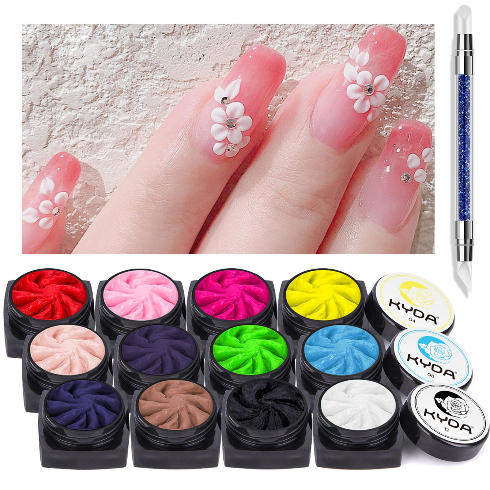 Ownest 12 Colors Sculpture Nail Gel Set with Carved Painting Pen – 3D Nail Art & Soak Off UV