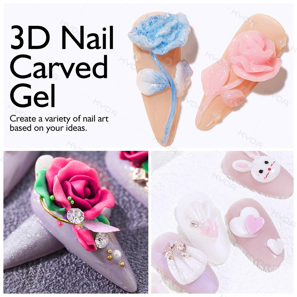 Ownest 12 Colors Sculpture Nail Gel Set with Carved Painting Pen – 3D Nail Art & Soak Off UV