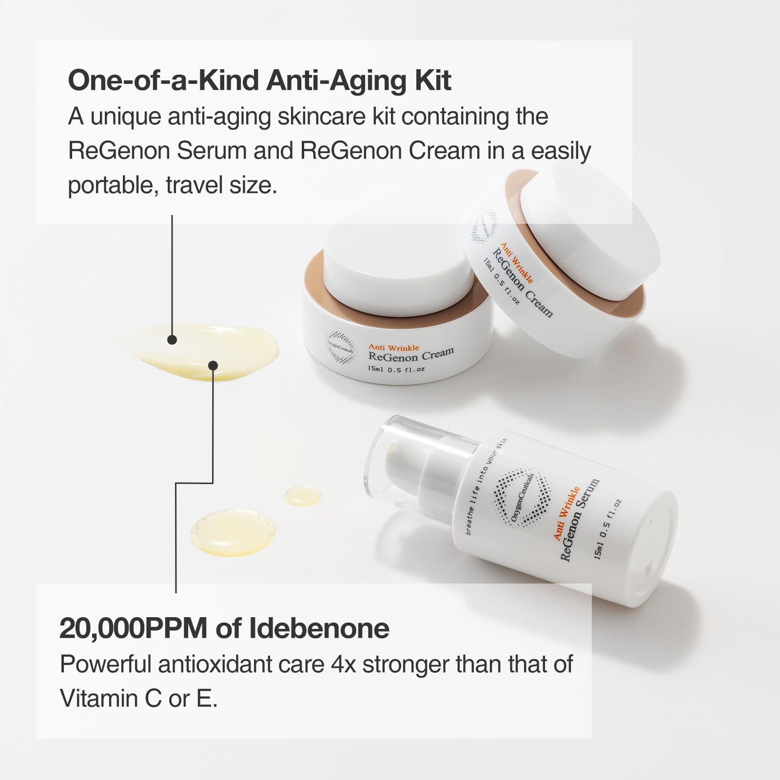 OxygenCeuticals ReGenon Starter Kit — 2-Step Antioxidant Serum & Cream, 20,000ppm Idebenone