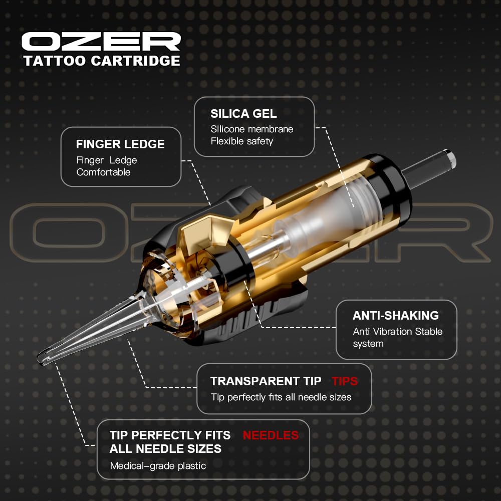 OZER Tattoo Cartridge #1209RM (0.35mm) 20Pcs Disposable Safety Cartridges – Round Liner