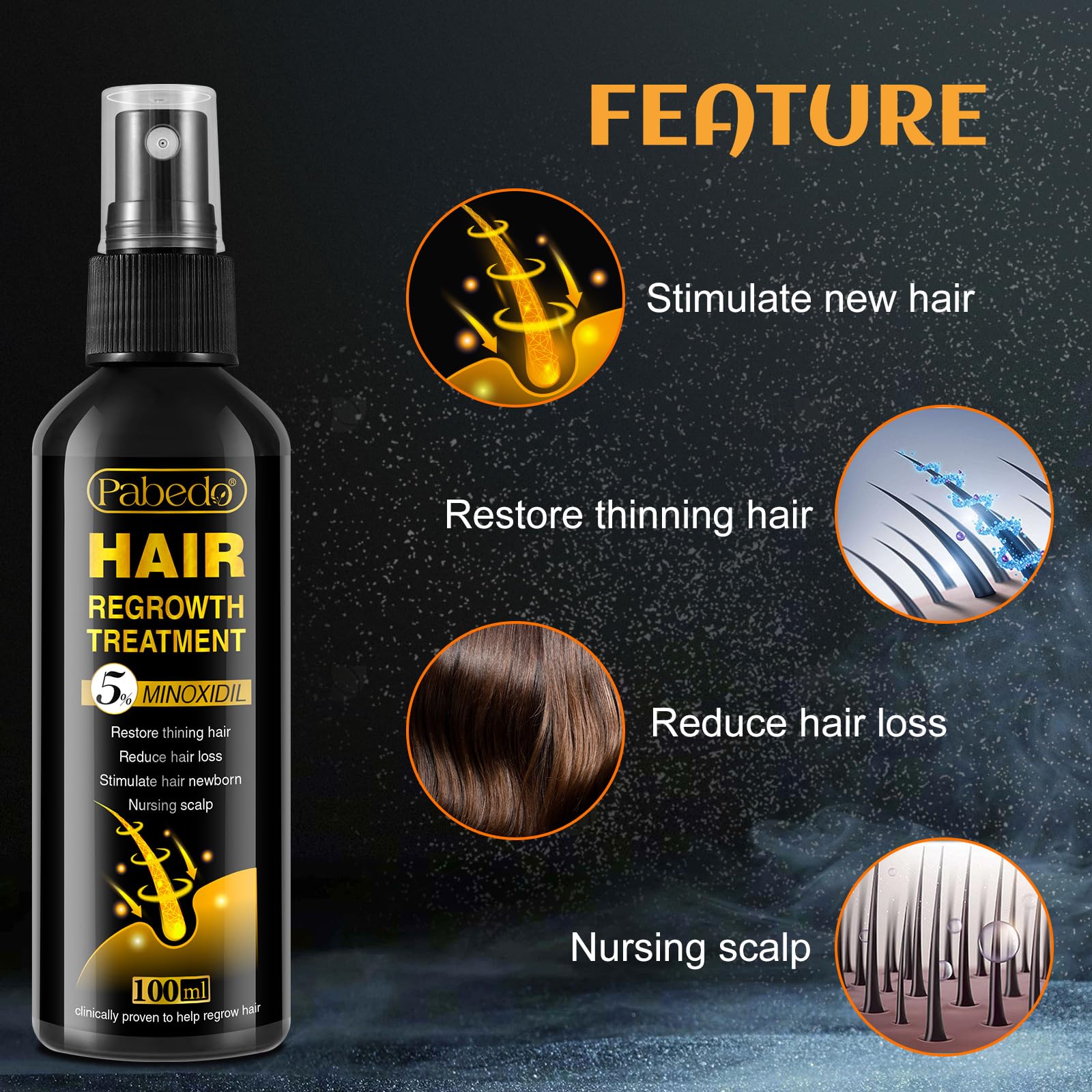 Pabedo 5% Minoxidil Hair Growth Spray for Beard & Hair — 3.38 oz