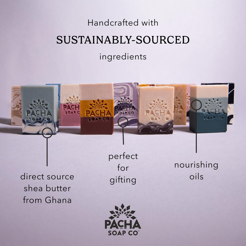 Pacha Soap Co. Bar Soap – Santal & Amber | Hydrating 5-Pack Cleanser (4 oz Each) | Made in USA