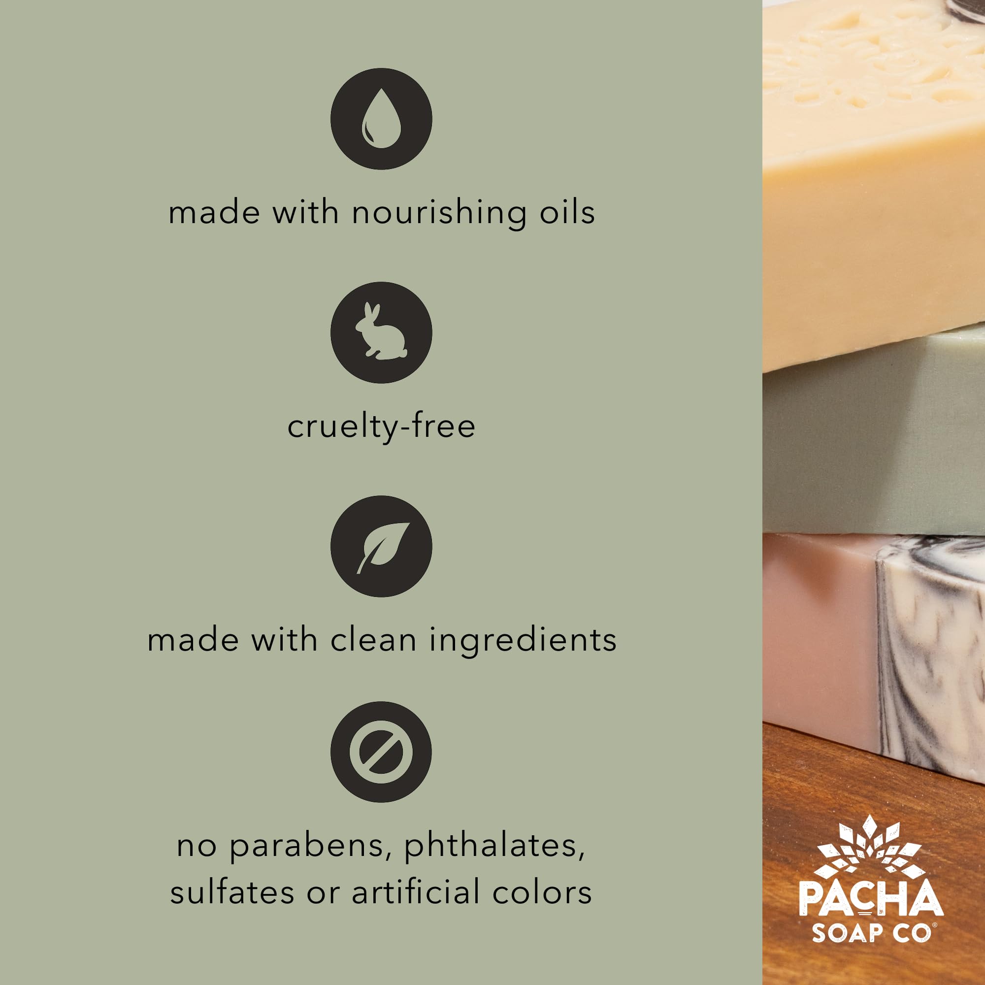 Pacha Soap Co. Bar Soap – Santal & Amber | Hydrating 5-Pack Cleanser (4 oz Each) | Made in USA