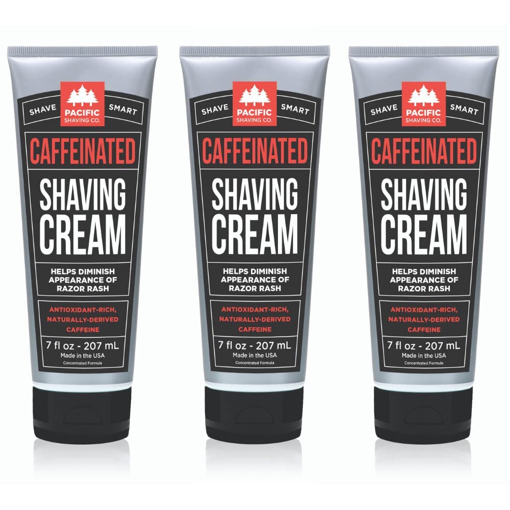 Pacific Shaving Company Caffeinated Shaving Cream – Shea Butter + Spearmint, Antioxidant Formula (7 Oz, 3 Pack)