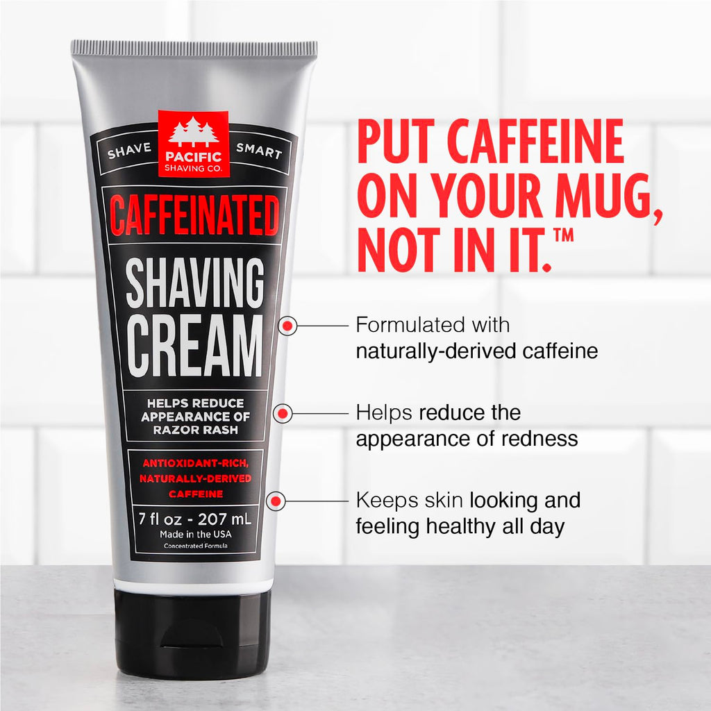 Pacific Shaving Company Caffeinated Shaving Cream – Caffeine, Shea Butter & Spearmint for Hydration, Redness Reduction (7 oz, 2 Pack)