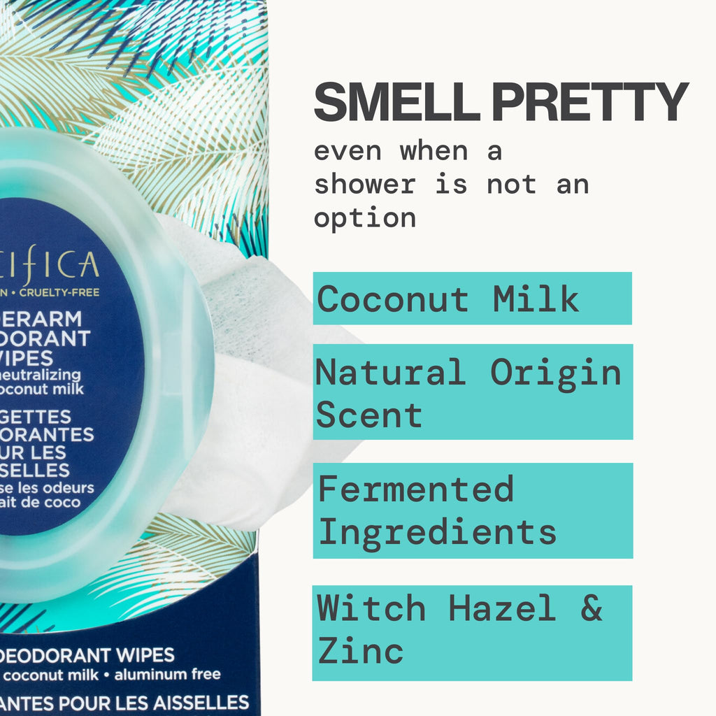 Pacifica Coconut Milk & Essential Oils Underarm Deodorant Wipes – Aluminum-Free, Vegan, 30 Wipes (4-Pack)
