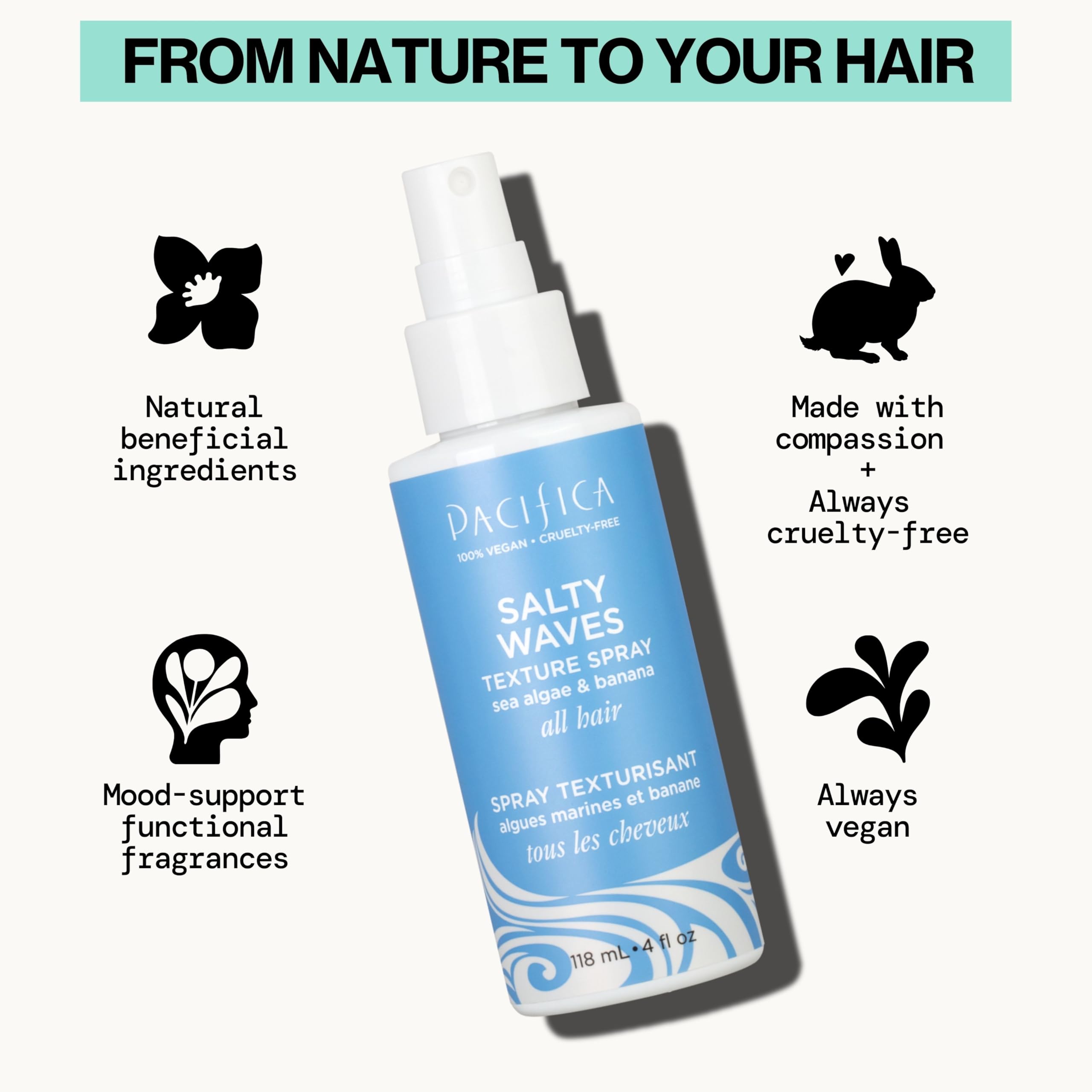 Pacifica Salty Waves Texture Sea Salt Spray | Beachy Hair, Banana Scent, Vegan & Cruelty-Free