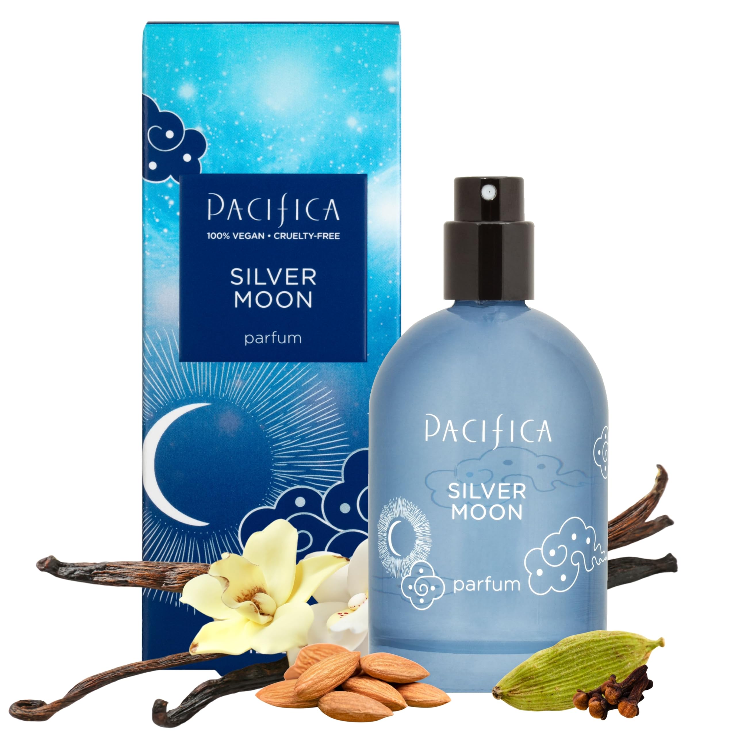 Pacifica Silver Moon Vanilla Almond Spice Perfume – Vegan, Cruelty-Free Eau de Parfum, 2 fl oz