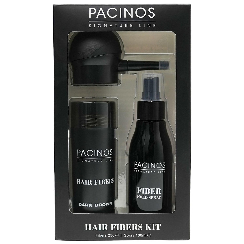 Pacinos Hair Fiber Kit | Conceal Thinning Hair Instantly with Fiber Hold Spray - Dark Brown