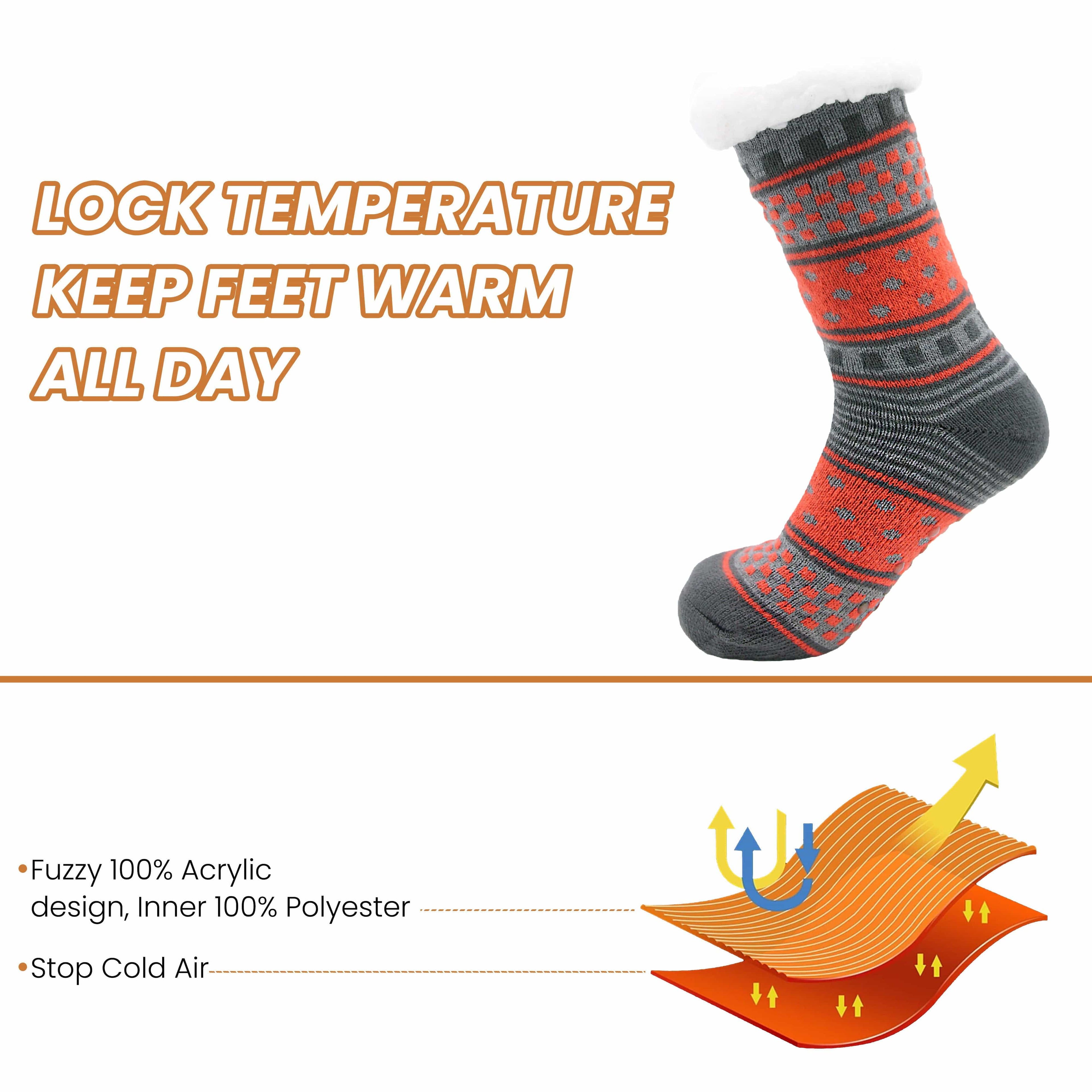 Sock Stack Women's Fur Lined Chunky Slipper Socks Pack Of 2 Non Slip Knitted Lounge Socks