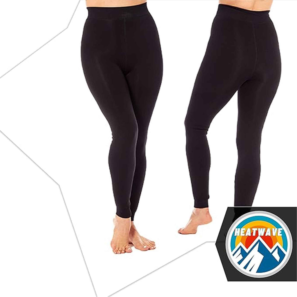 Heatwave Thermalwear Pack Of 2 Womens Ultra Thermal Brushed Black Leggings 140 Denier