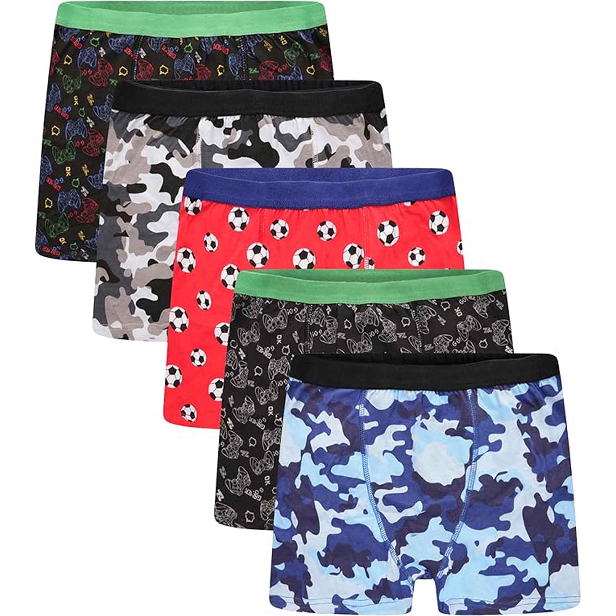 Sock Stack Pack Of 5 Boys Boxer Shorts Cotton Rich Football Army Gamer Designs Elastic