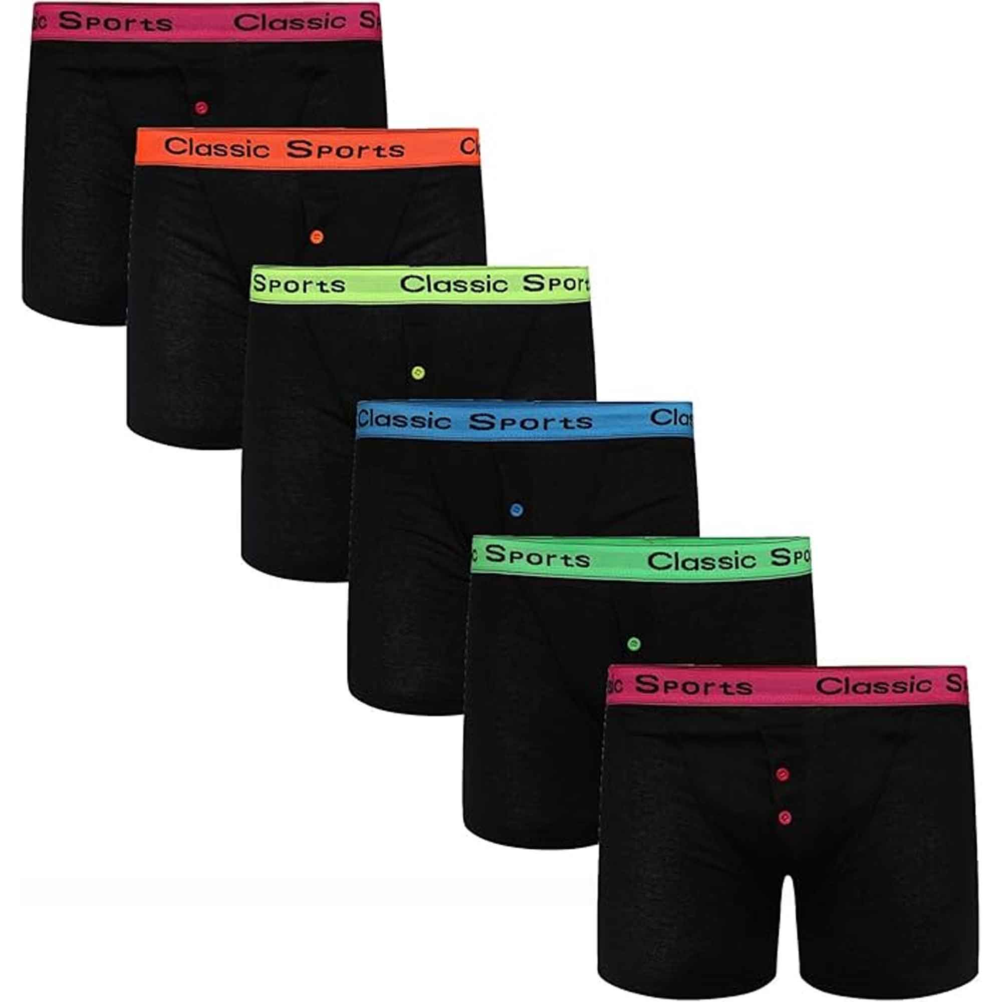 Sock Stack Boys Boxer Shorts Pack Of 6 Cotton Blend With Neon Waistbands Size 5-13 Years