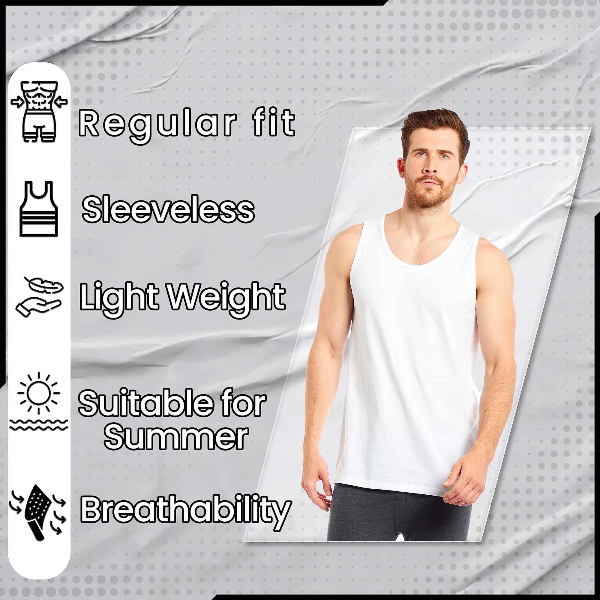 Sock Stack Pack Of 6 Mens Cotton Blend Gym Muscle Vests Fitted Lightweight Breathable