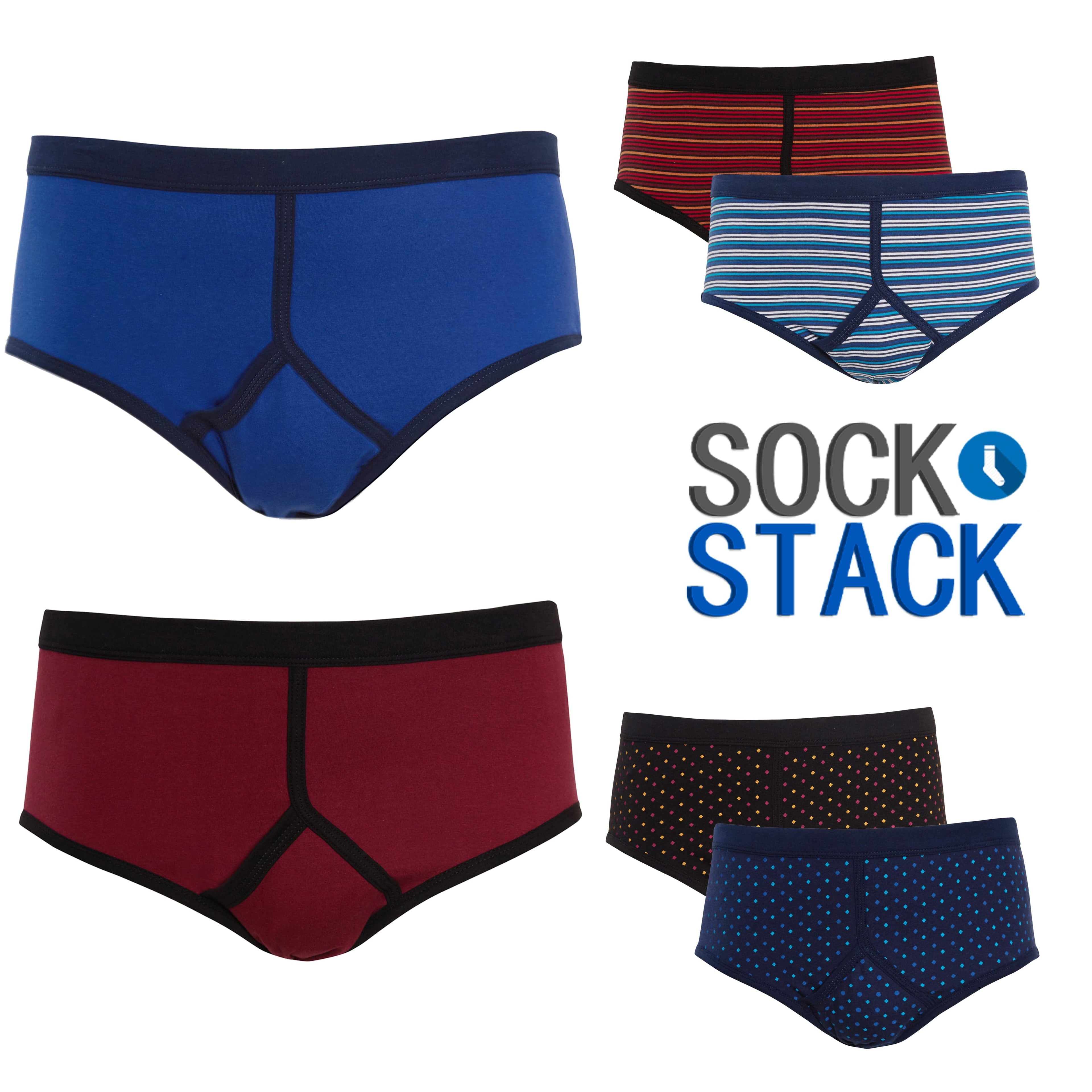 Sock Stack Pack Of 6 Men's Printed Cotton Blend Briefs Classic Fit Underwear Multipack Cotton Rich Comfort Fit