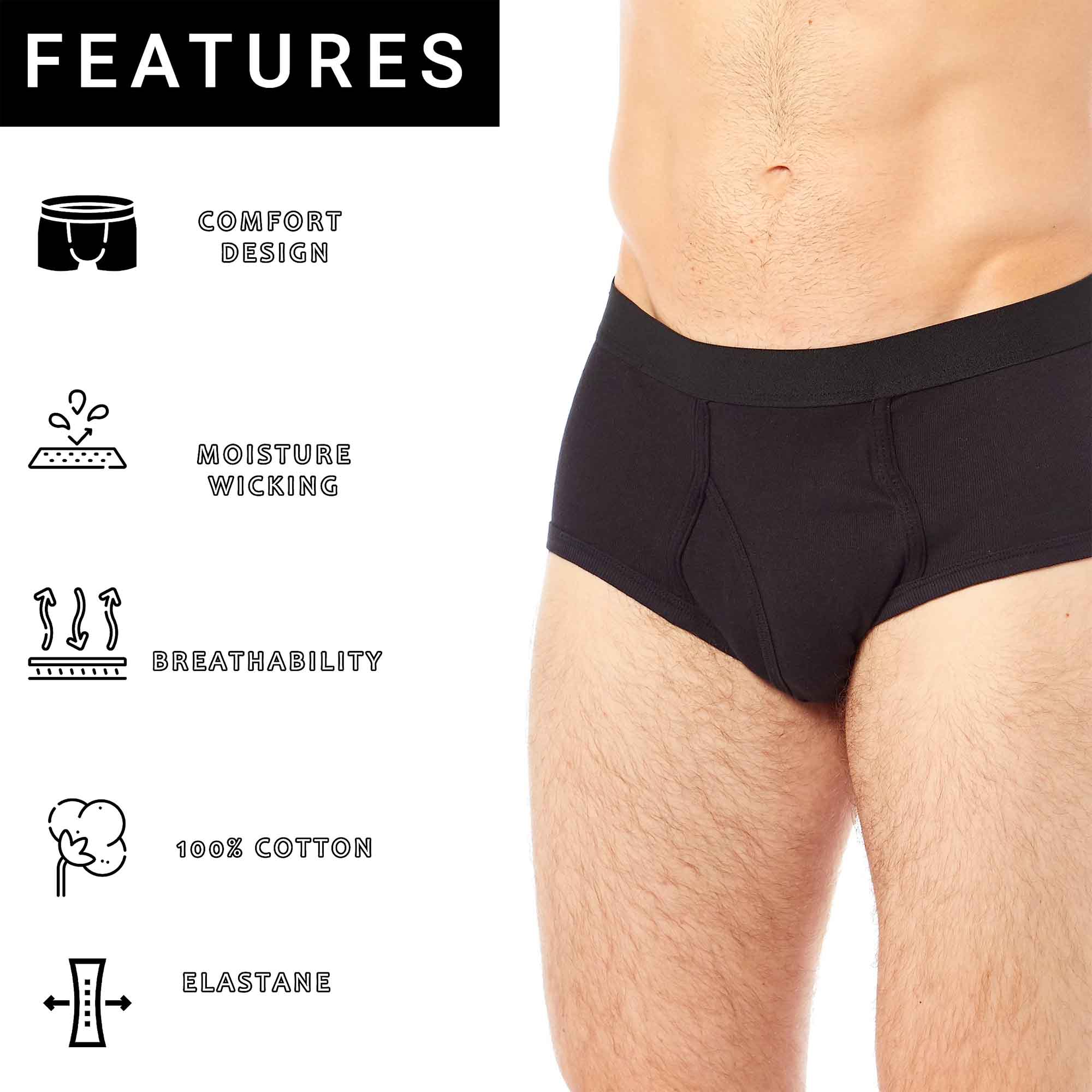 Sock Stack Mens Cotton Briefs MB0506 Pack Of 6 Soft Waistband Breathable Durable Everyday