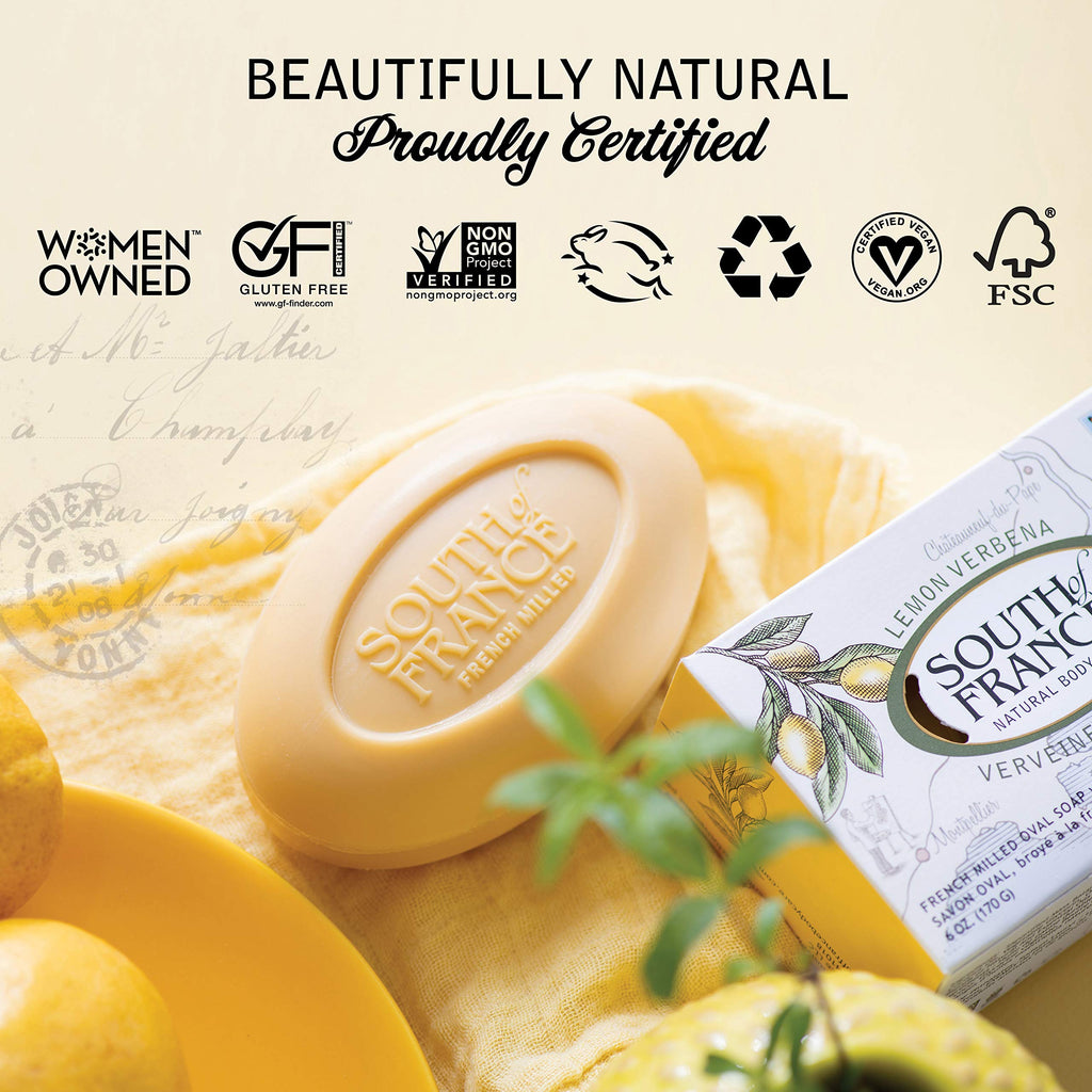 Lemon Verbena Clean Bar Soap | South Of France Triple-Milled, Vegan 4-Pack (6 oz)