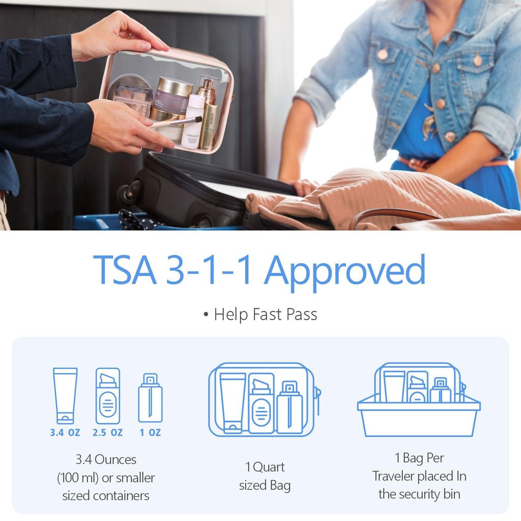 PACKISM TSA Approved Toiletry Bag 4 Medium – Clear Quart-Size Travel Bag for Carry-On (Nude Pink)