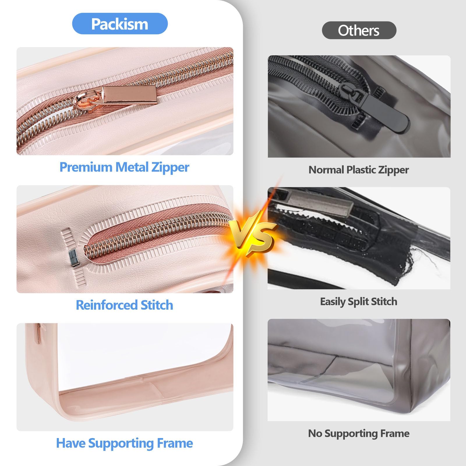 PACKISM TSA Approved Toiletry Bag 4 Medium – Clear Quart-Size Travel Bag for Carry-On (Nude Pink)
