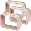PACKISM Clear Makeup Bag 3 Pack Medium – TSA-Approved Foldable Toiletry Bags, Pink