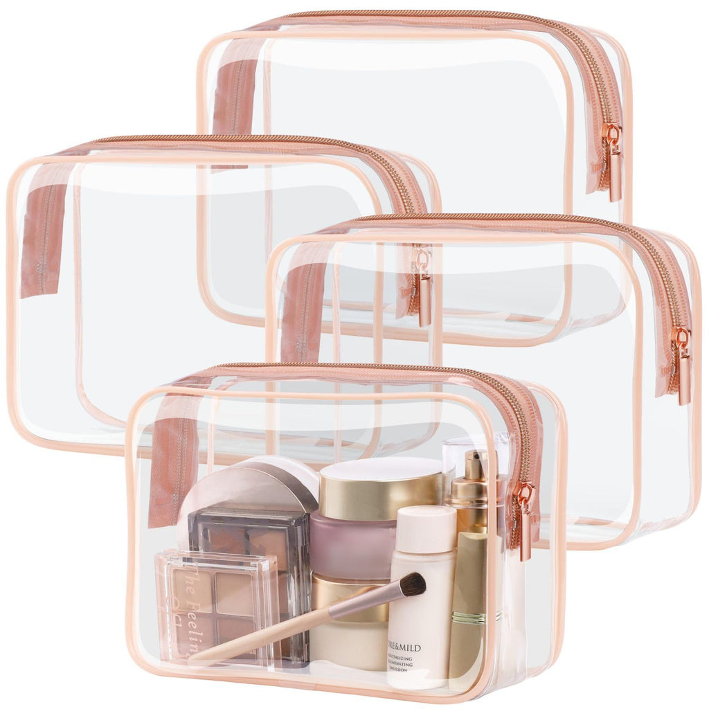 PACKISM TSA Approved Toiletry Bag Set of 4 (Medium) - Clear Quart-Size Rose Pink