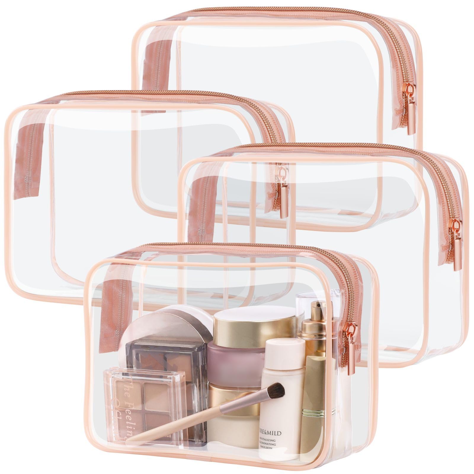 PACKISM TSA Approved Toiletry Bag Set of 4 (Medium) - Clear Quart-Size Rose Pink
