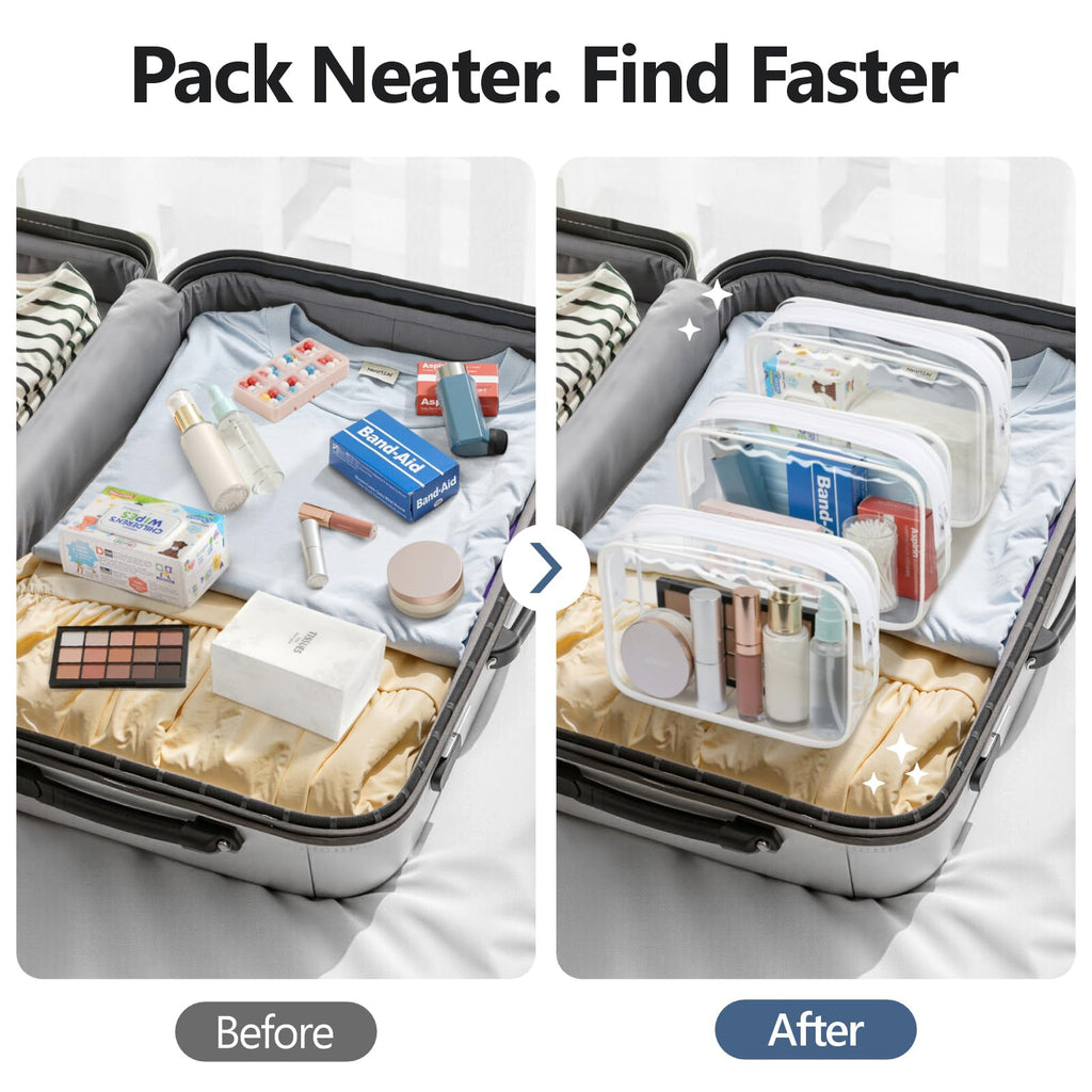 PACKISM TSA Approved Clear Toiletry Bag 3-Pack – Medium Quart Size with Metal Zipper