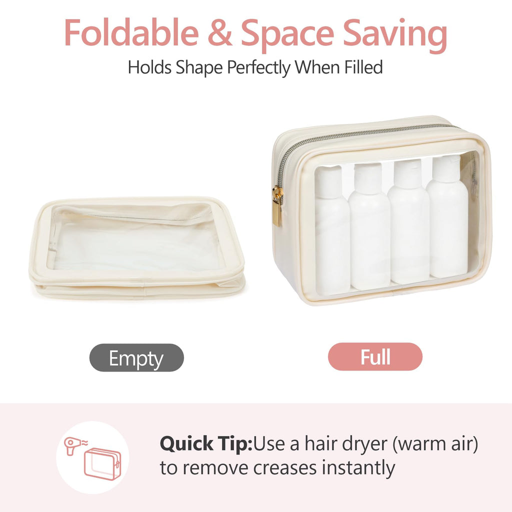PACKISM 2 Pack Clear Makeup Bag Set (Large + Medium) – TSA-Approved, Water-Resistant, Beige