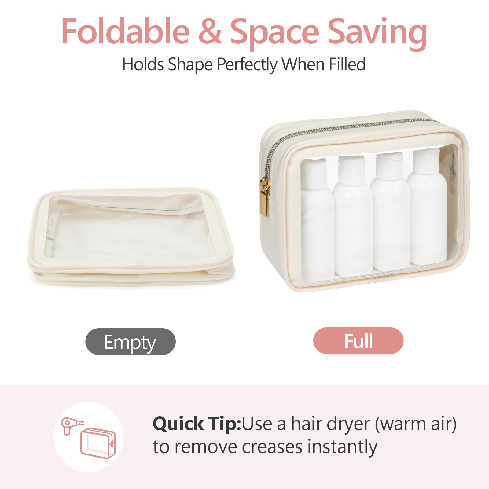 PACKISM 2 Pack Clear Makeup Bag Set (Large + Medium) – TSA-Approved, Water-Resistant, Beige