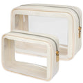 PACKISM 2 Pack Clear Makeup Bag Set (Large + Medium) – TSA-Approved, Water-Resistant, Beige