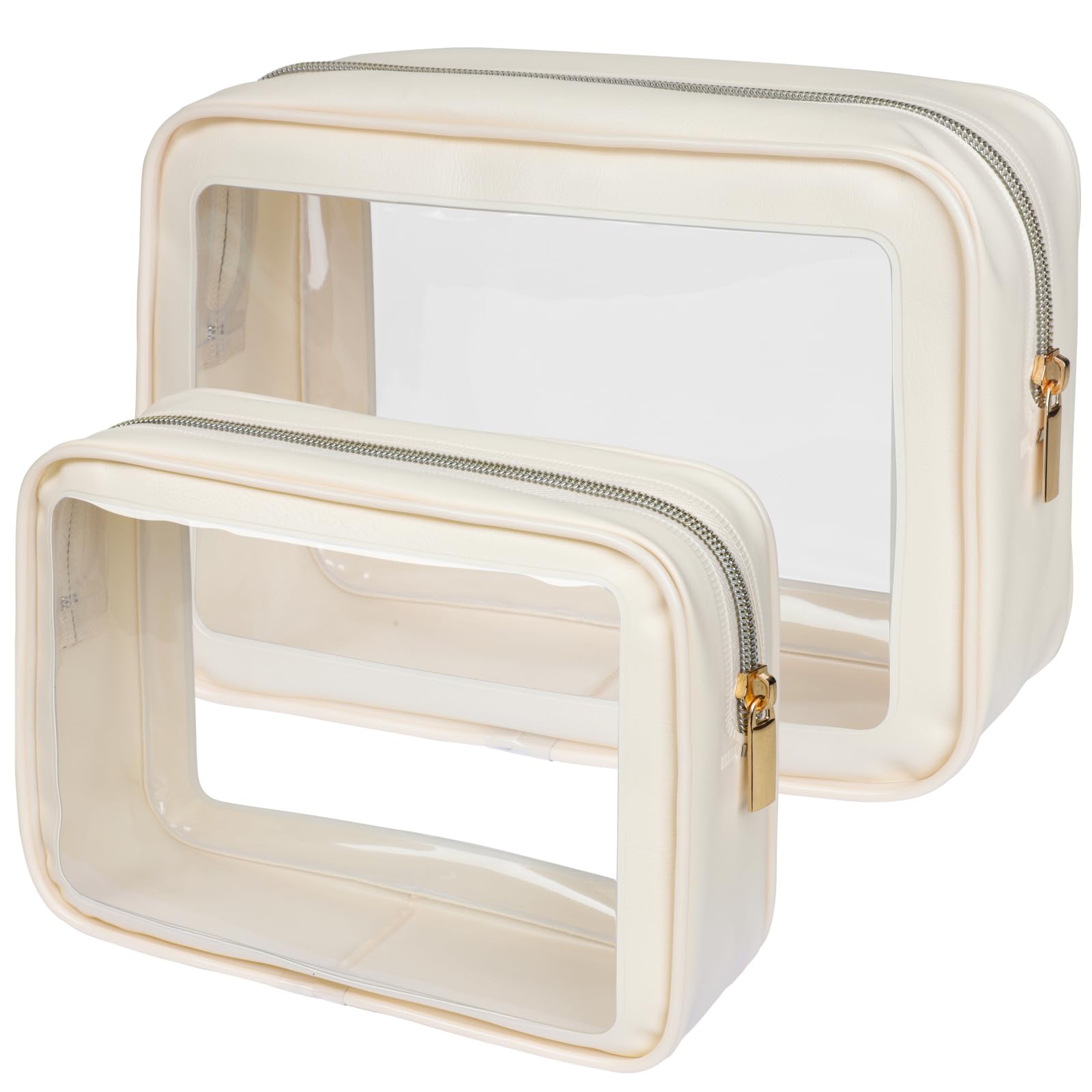 PACKISM 2 Pack Clear Makeup Bag Set (Large + Medium) – TSA-Approved, Water-Resistant, Beige