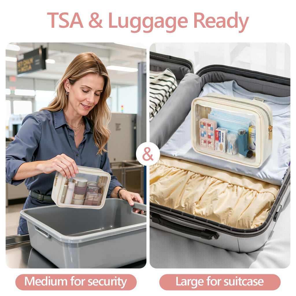 PACKISM 2 Pack Clear Makeup Bag Set (Large + Medium) – TSA-Approved, Water-Resistant, Beige