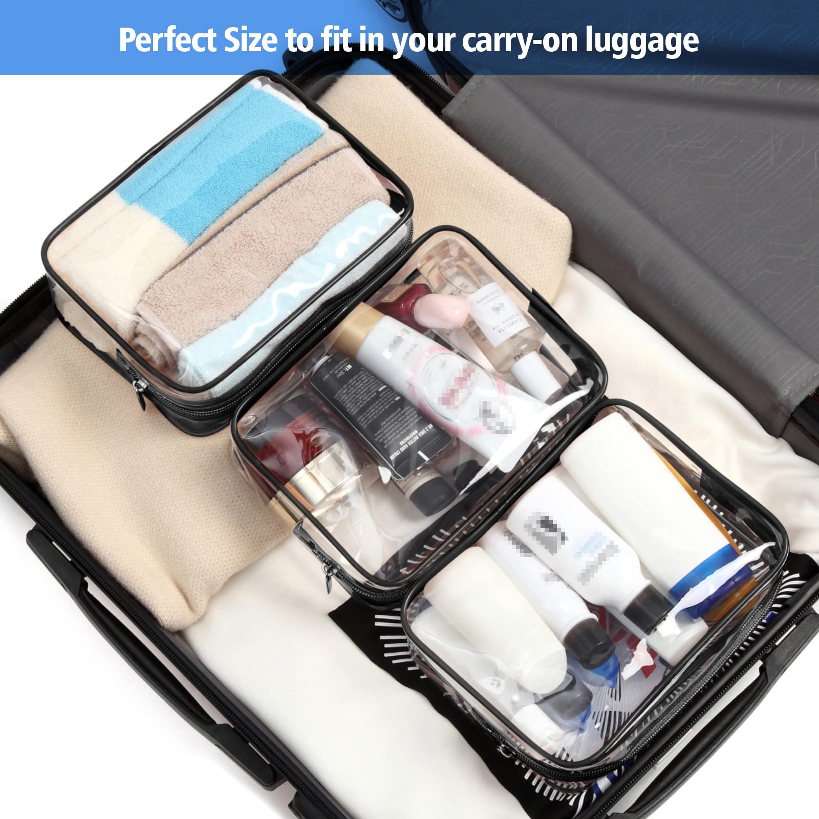 PACKISM TSA Approved Clear Toiletry Bag 4 Medium – Quart Size Carry-On, Reinforced Seams, Black