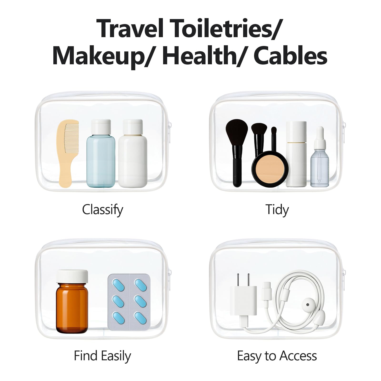 PACKISM TSA Approved Clear Toiletry Bag 3-Pack – Medium Quart Size with Metal Zipper