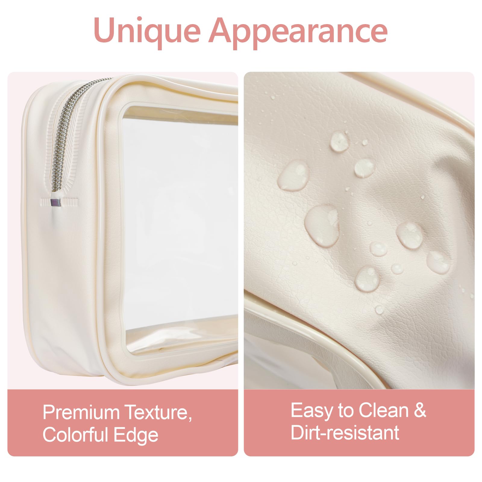 PACKISM 2 Pack Clear Makeup Bag Set (Large + Medium) – TSA-Approved, Water-Resistant, Beige