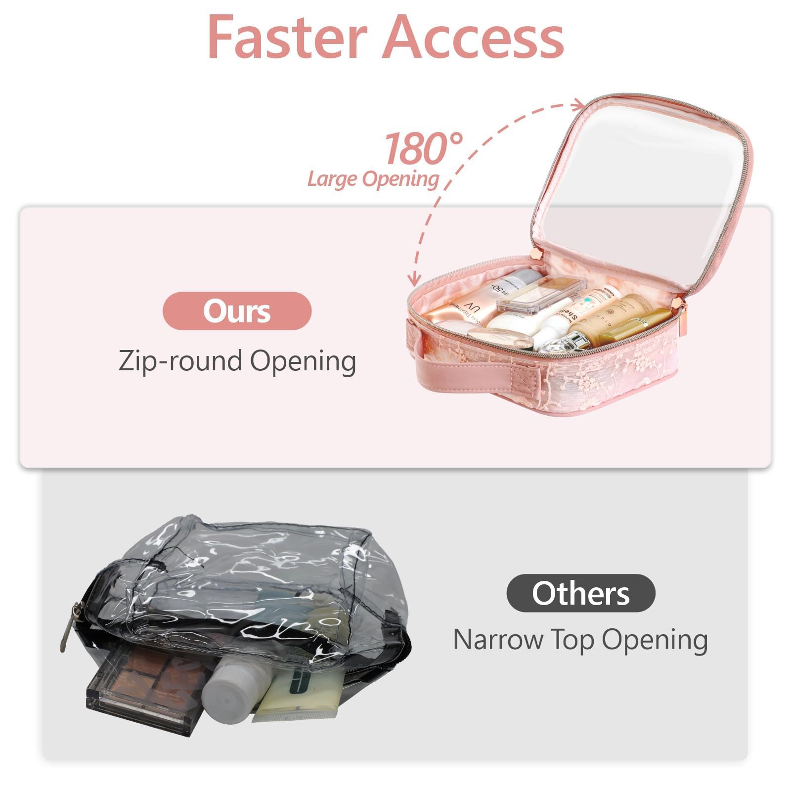PACKISM Floral Lace TSA Toiletry Bag Set – Medium & Large Clear Bags, Pink