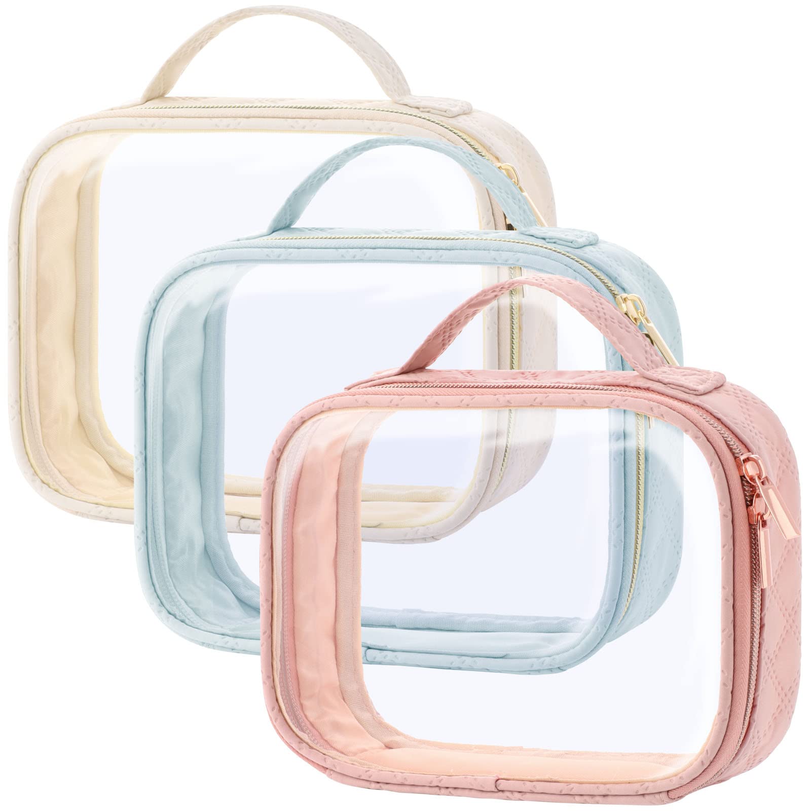 PACKISM TSA-Approved Toiletry Bag Set — 3 Medium Clear Quart-Size Bags, 3-1-1 Compliant, Water-Resistant PVC
