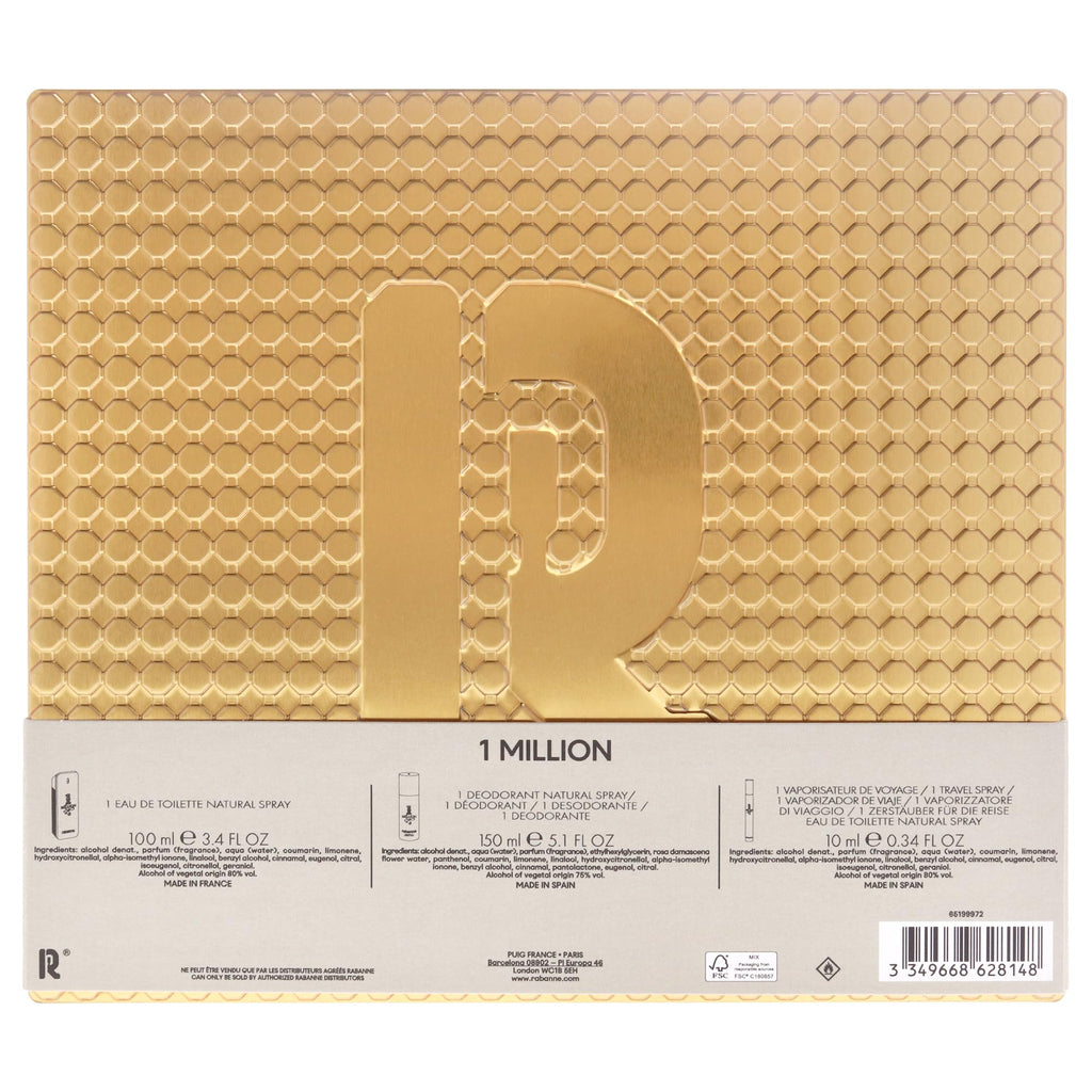 Paco Rabanne One Million 3-Piece Set for Men – EDT, Deodorant & Travel Spray