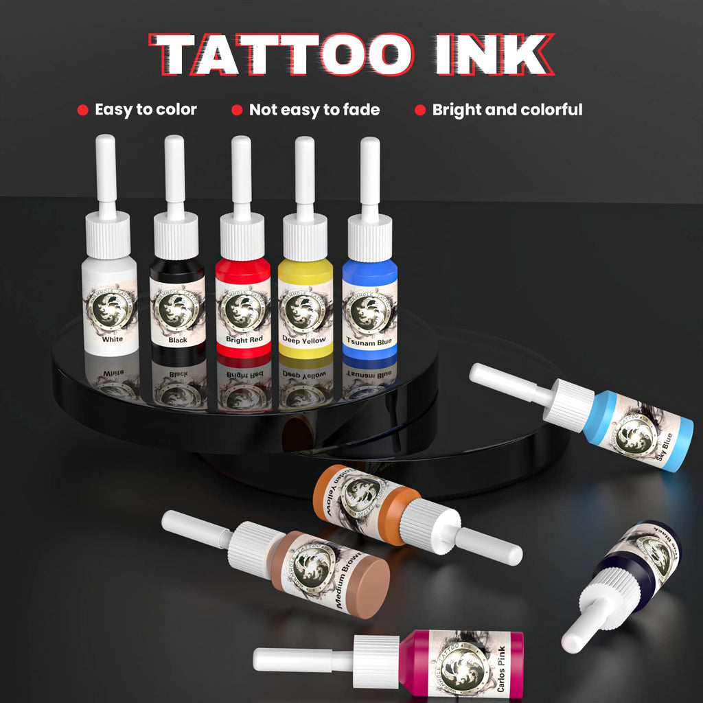 Padieoe Tattoo Gun Rotary Kit for Beginners – 10 Cartridges, 20 Ink, All-in-One Starter Pack