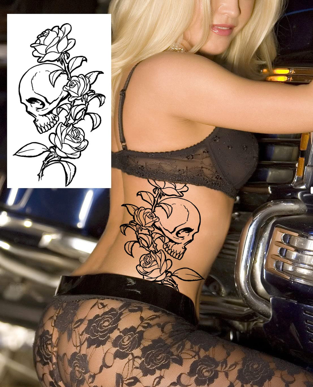 PADOUN Halloween Temporary Tattoos – 15-Sheet Black Skull Rose Designs, Waterproof & Easy to Apply