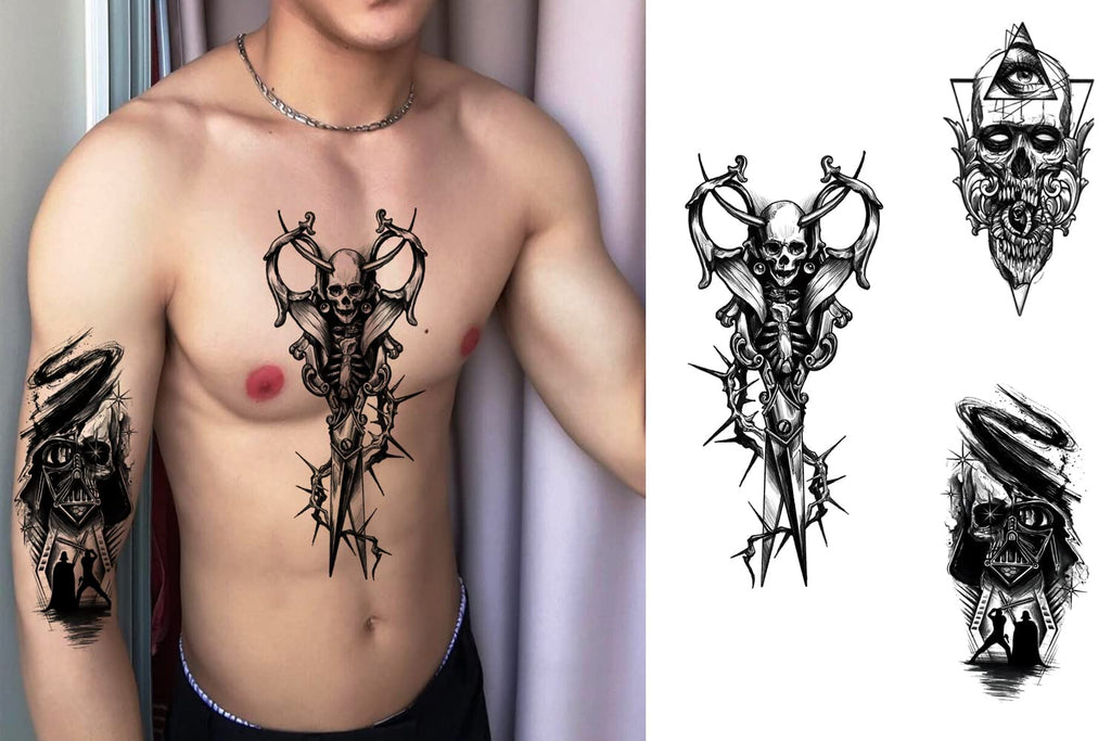 PADOUN Halloween Temporary Tattoos – 15-Sheet Black Skull Rose Designs, Waterproof & Easy to Apply