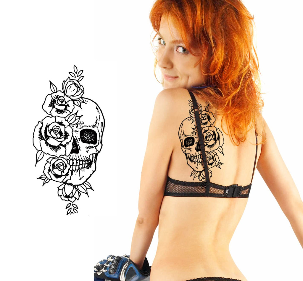 PADOUN Halloween Temporary Tattoos – 15-Sheet Black Skull Rose Designs, Waterproof & Easy to Apply