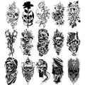 PADOUN Halloween Temporary Tattoos – 15-Sheet Black Skull Rose Designs, Waterproof & Easy to Apply