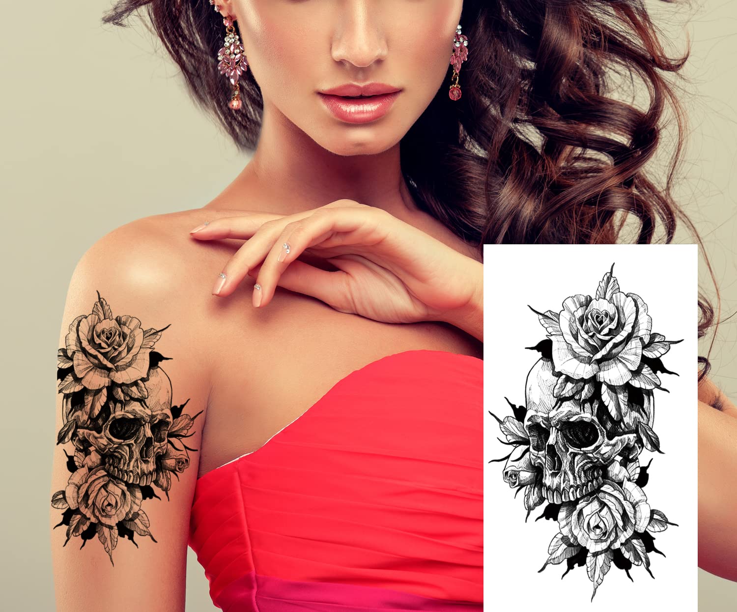 PADOUN Halloween Temporary Tattoos – 15-Sheet Black Skull Rose Designs, Waterproof & Easy to Apply