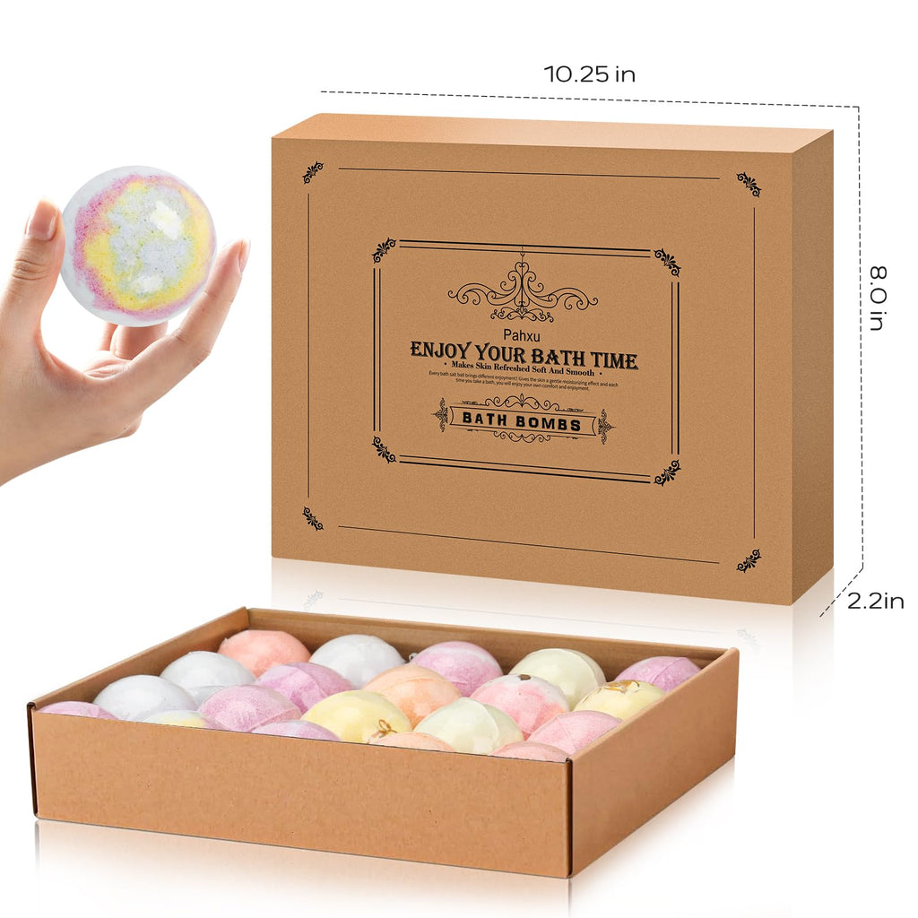 Pahxu Bath Bombs 20-PCS Set | Organic Handmade Skin-Moisturizing Bubble Bombs