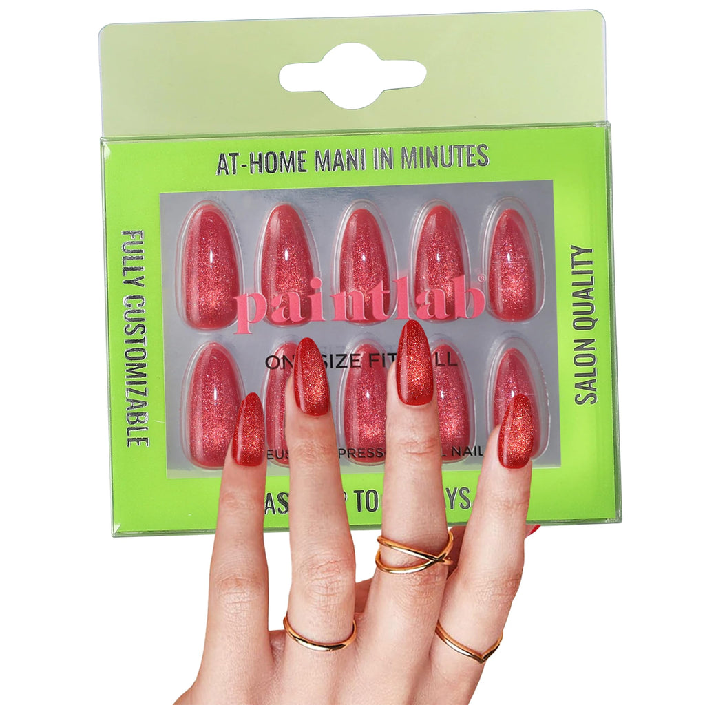 PaintLab Press-On Nails Kit – Red Rose Almond, 24-Piece Set