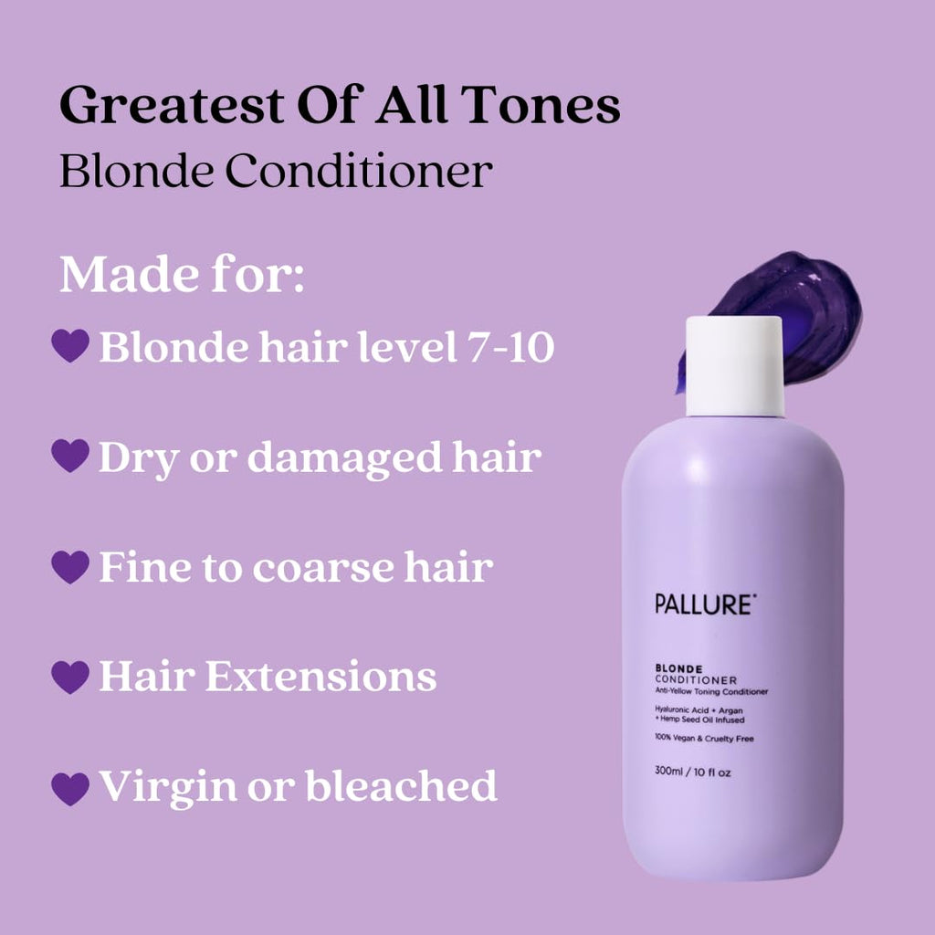 Pallure Blonde Toning Conditioner - Neutralizes Brassiness for Blonde, Platinum & Silver Hair (10.14 fl oz) – Vegan & Cruelty-Free